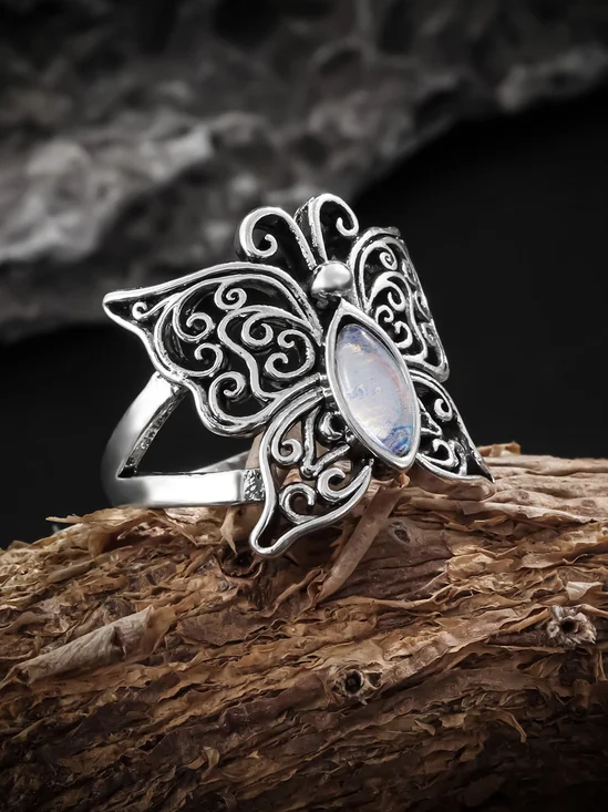 European and American cross-border new jewelry creative bohemian personality retro butterfly moonstone ring