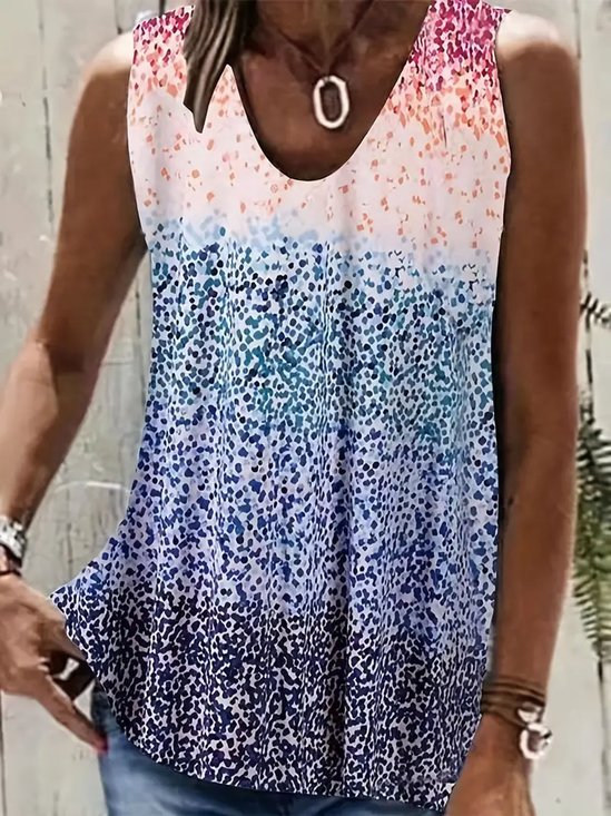 Loose Abstract Casual V Neck Tank Top