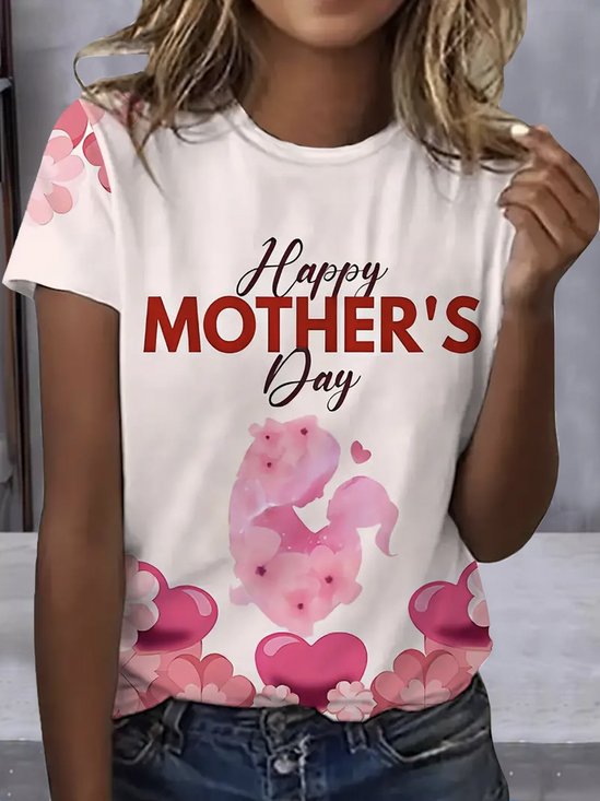 Mother's Day Print T-Shirt, Casual Crew Neck Short Sleeve T-Shirt, Women's  Clothing