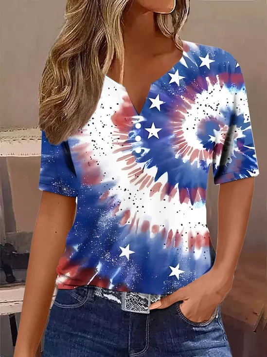 Casual Loose Jersey Independence Day T-Shirt