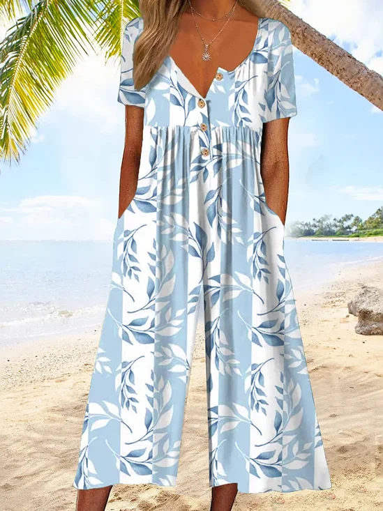 Casual Jersey Leaf Buckle Jumpsuit