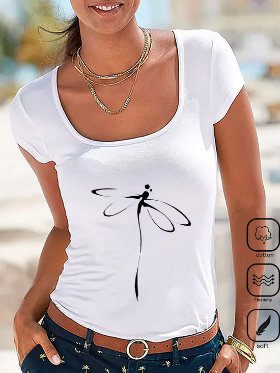 Dragonfly Casual Square Neck T-Shirt
