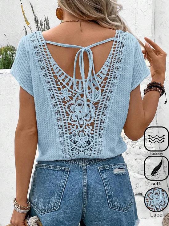 Loose Knitted Casual Lace T-Shirt