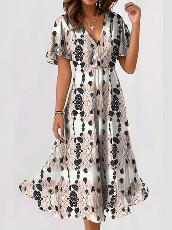 Cross Neck Loose Floral Casual Dress