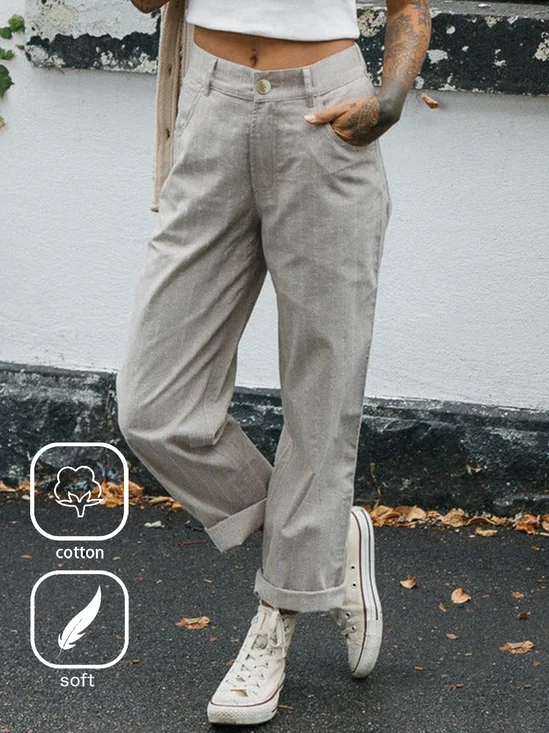 Cotton And Linen Loose Casual Striped Pants