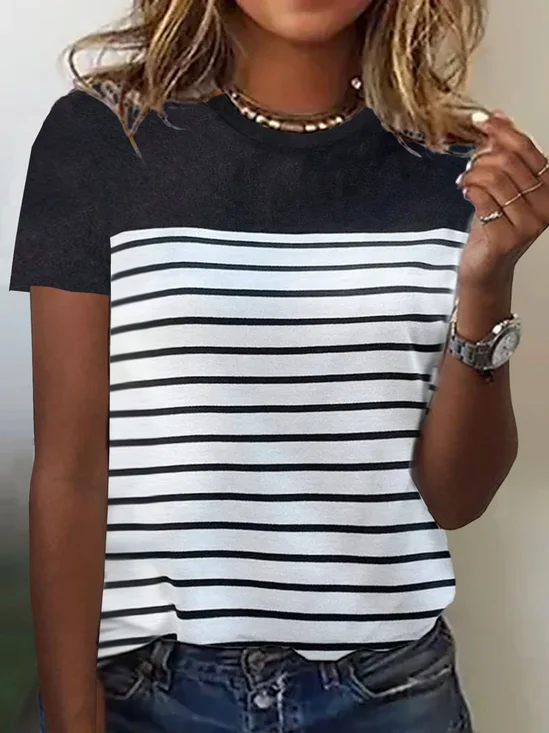 Crew Neck Striped Casual Loose T-Shirt