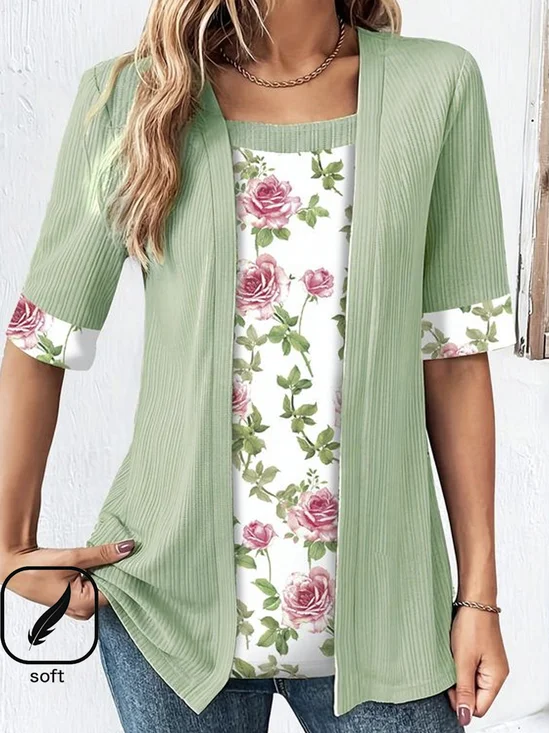 Floral Loose Square Neck Casual Shirt