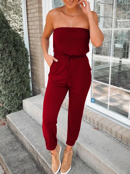 Casual Strapless Plain Jumpsuit