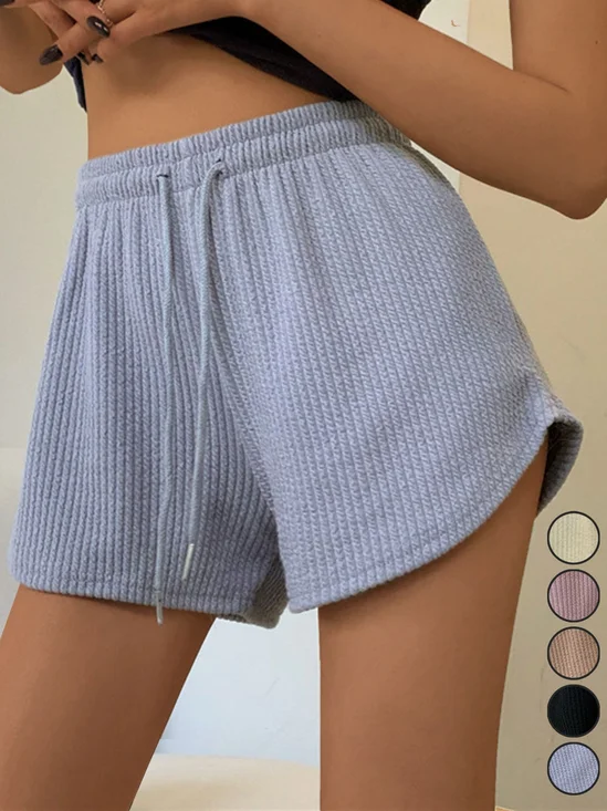 Lace-Up Loose Casual Plain Shorts