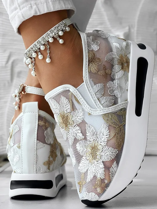 Sports Floral Wedge Heel Casual Shoes