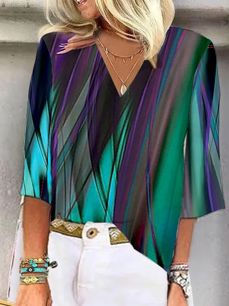 Women's Gradient Pattern V Neck Daily Going Out Casual Top