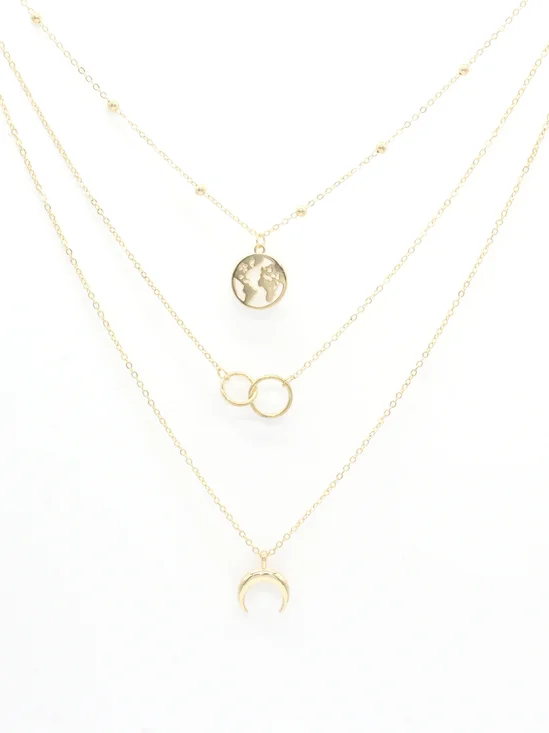 Bohemian Multi-Layered Moon Map Design Necklace