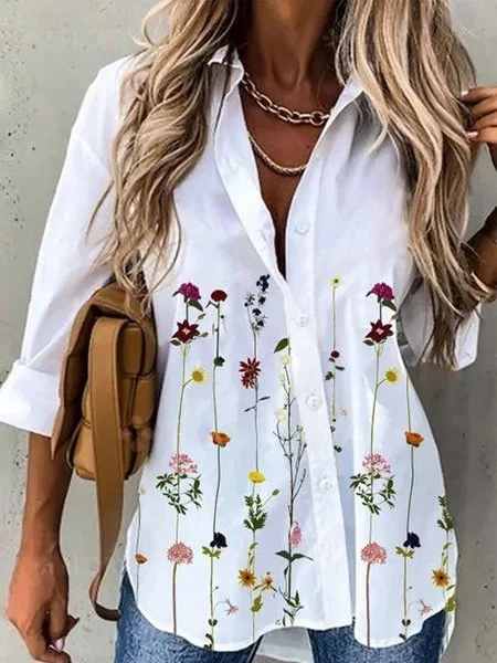 Shirt Collar Casual Floral Shirt