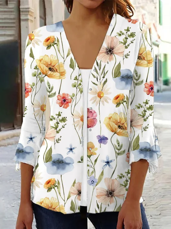 Floral printed casual cardigan