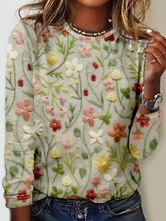 Floral Casual Crew Neck T-Shirt
