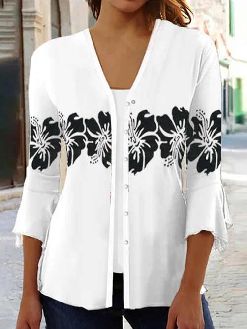 Floral Loose Casual V Neck Kimono