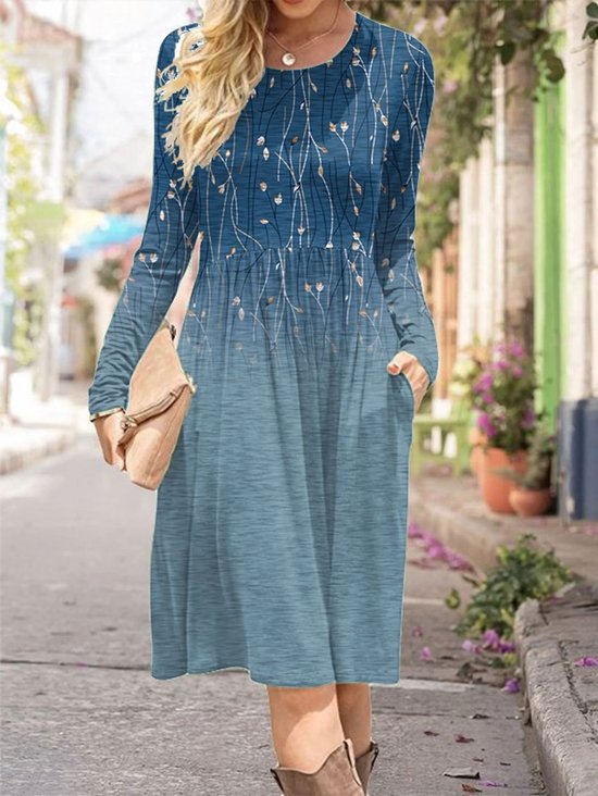 Floral Regular Fit Casual Crew Neck Dress With No