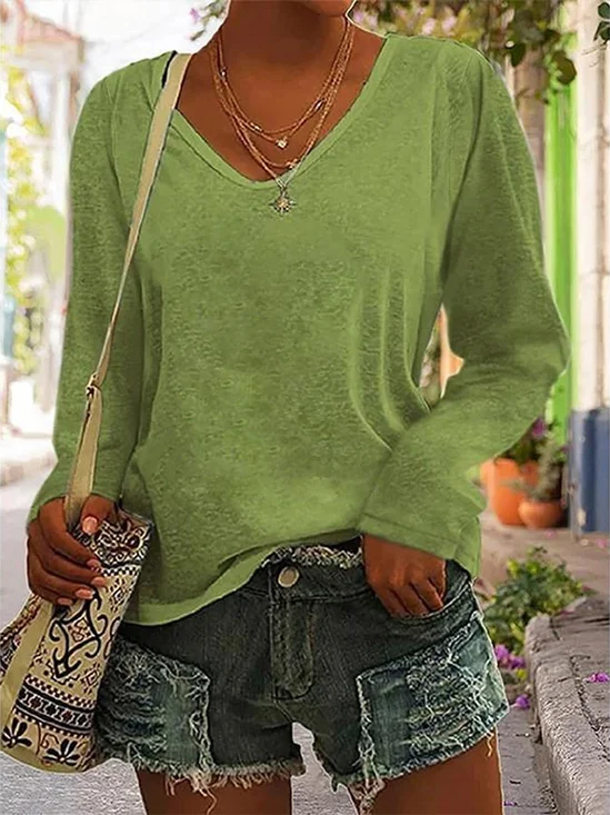 Casual V Neck Long Sleeve