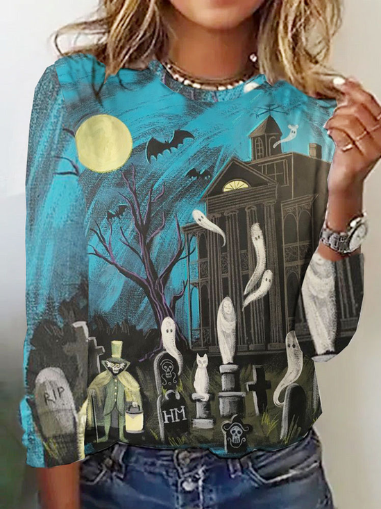 Casual Crew Neck Loose Halloween T-Shirt