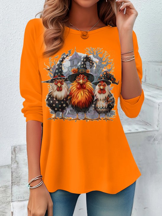 Fun Turkey Design Round Neck Long Sleeve T-Shirt
