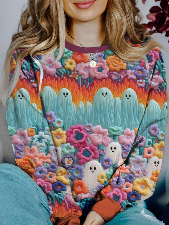 Casual Crew Neck Halloween Sweatshirt