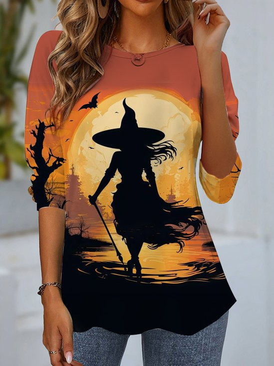 Women's Long Sleeve T-shirt Spring/Fall Pink Halloween Jersey Crew Neck Daily Going Out Casual Top