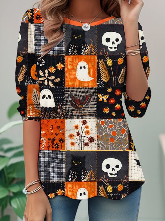 Casual Crew Neck Loose Halloween T-Shirt