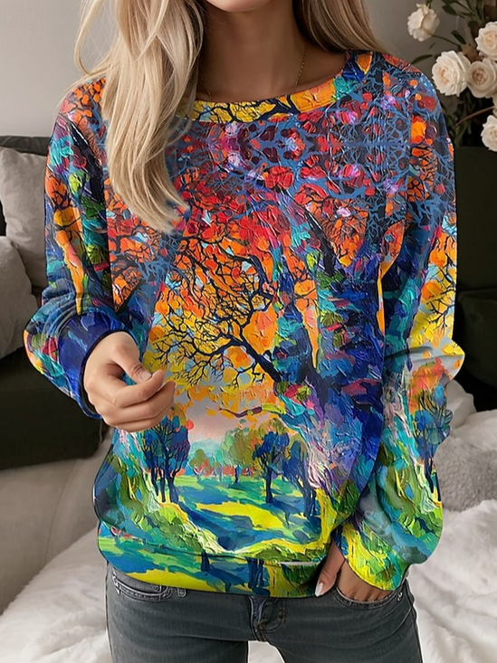 Casual Loose Crew Neck Abstract Sweatshirt