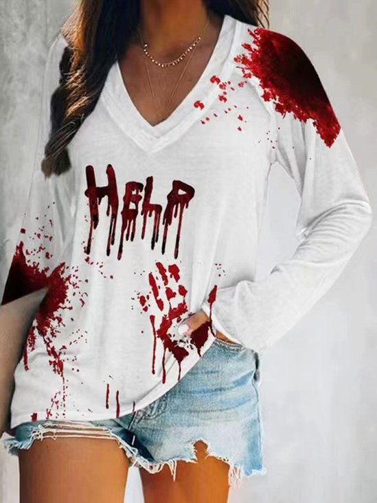 Halloween V Neck Loose Casual T-Shirt