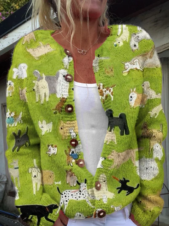 Dog Art Button Cardigan