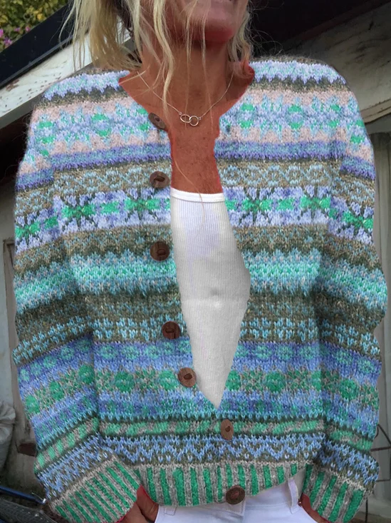 Vintage ethnic snowflake button cardigan