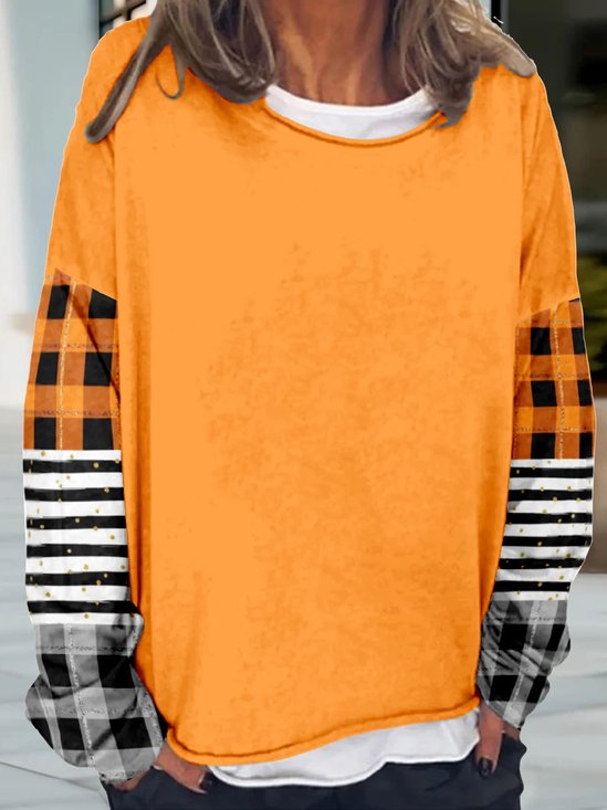 Casual Plaid Loose Crew Neck Sweatshirt