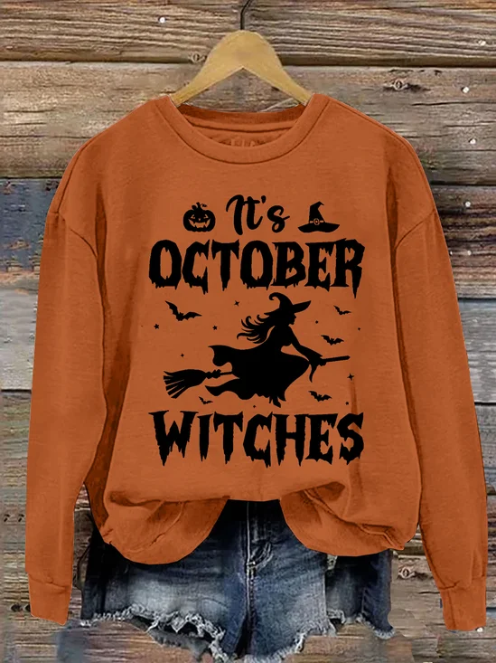 Women's In October Witches Halloween Print Crewneck Sweatshirt