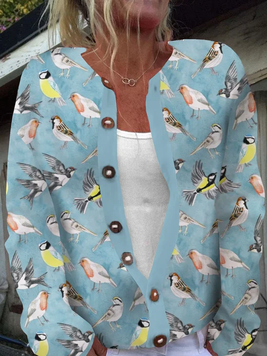 Bird Printed Casual Cardigan