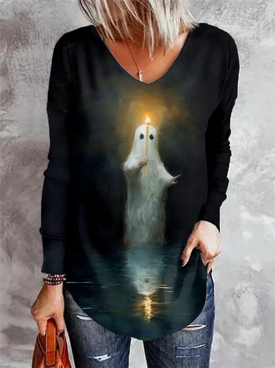 Halloween Loose V Neck Casual Blouse