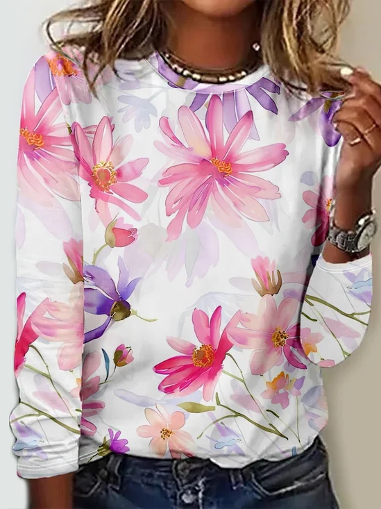 Regular Fit 3D Printing Casual Crew Neck Long Sleeve Shirt