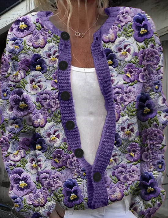 Fashion plant flower button Cardigan