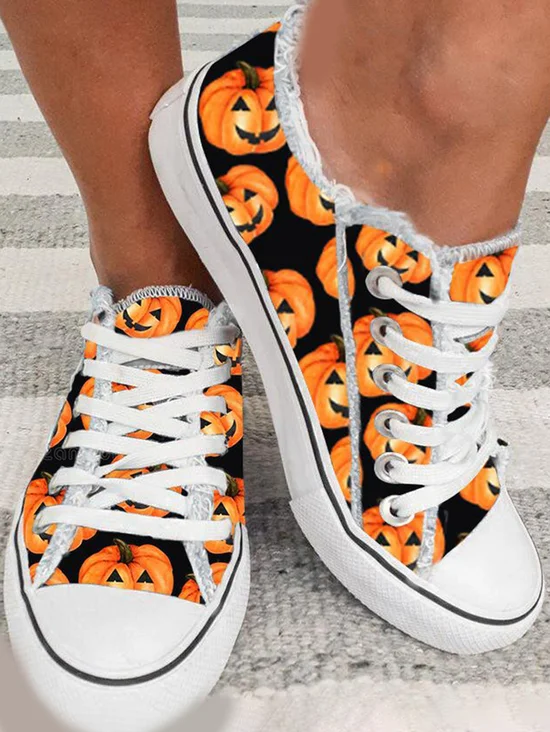Halloween Orange Pumpkin Lace Up Espadrilles