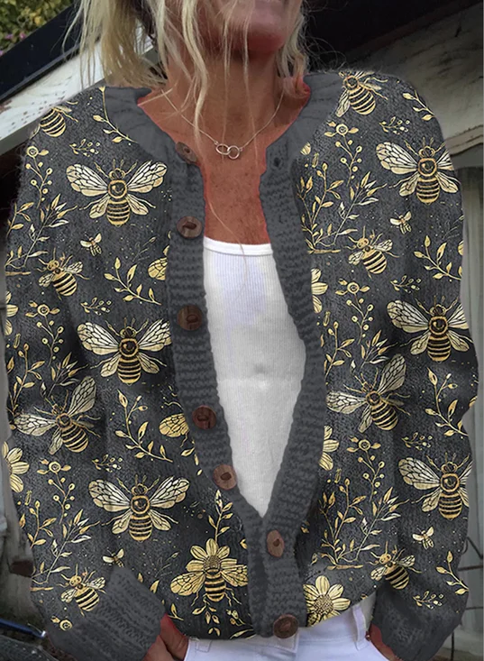 Bee flower button cardigan