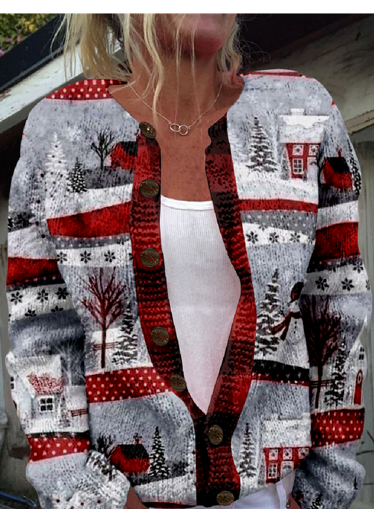 Crew Neck Christmas Casual Loose Cardigan