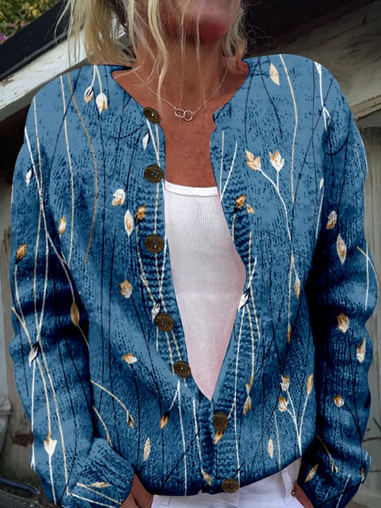 Crew Neck Floral Casual Loose Jacket