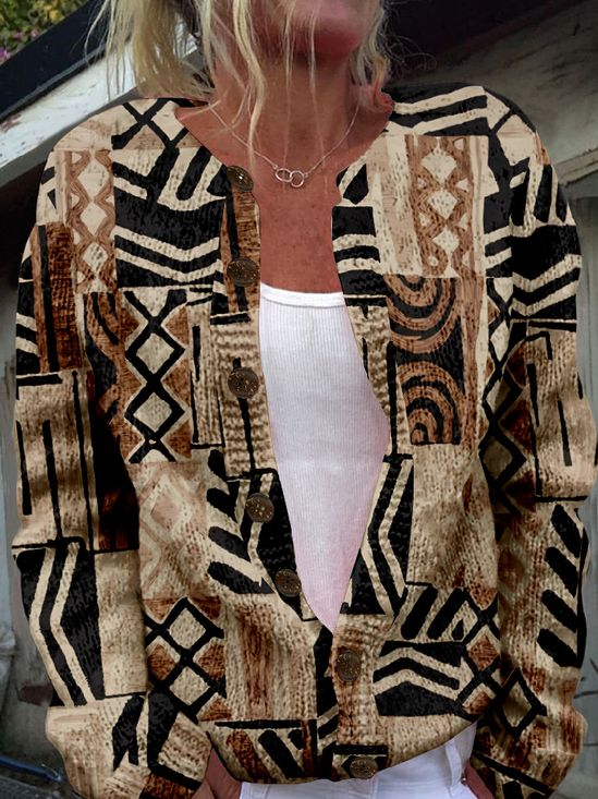Casual Ethnic Crew Neck Jacket