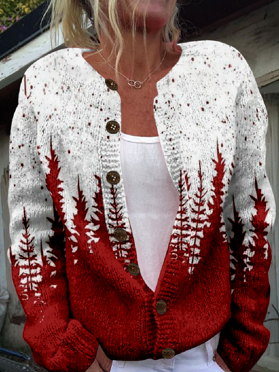 Crew Neck Knitted Christmas Boho Cardigan