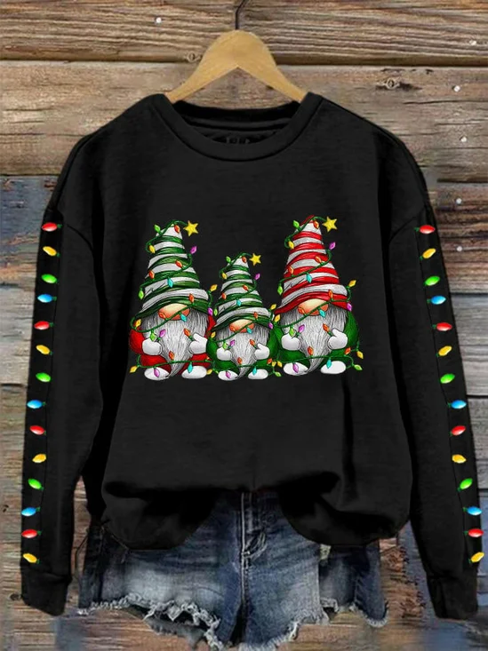 Women's Gnome Christmas Print Crew Neck Sweatshirt