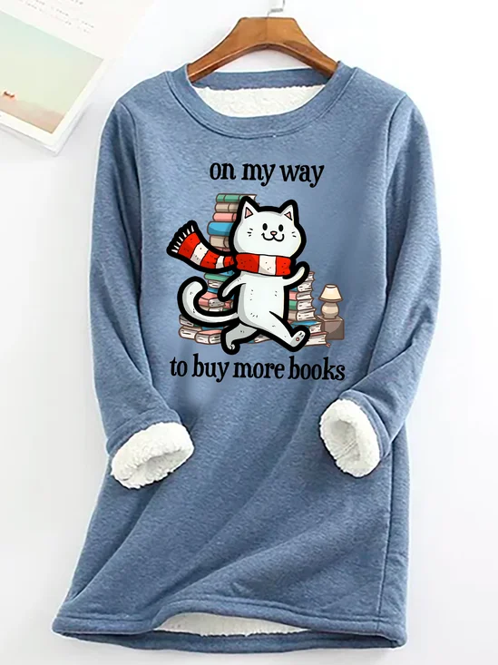 On My Way To Buy More Books Casual Fluff Fleece Fabric Sweatshirt