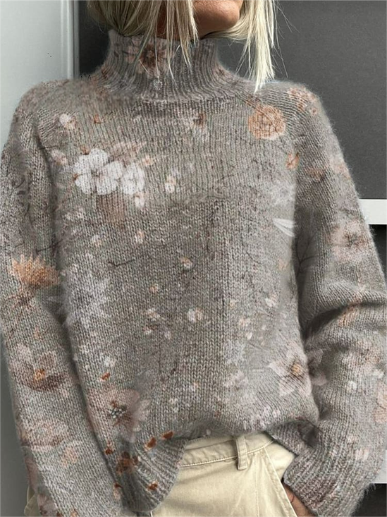 Vintage Long Sleeve Mock Neck 3D Printing Loose Regular Sweatshirt main image 1