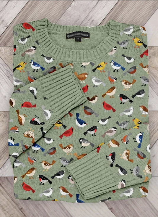 Cute bird round neck knitted sweater