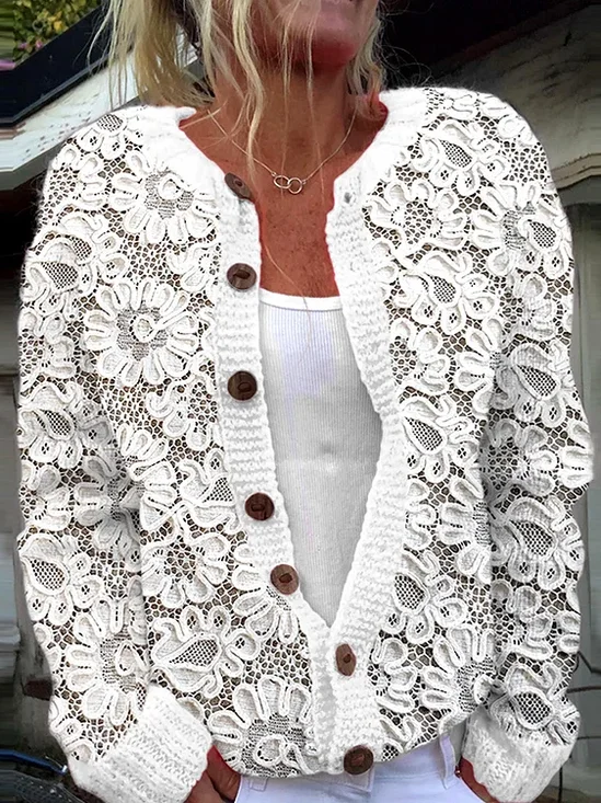 Vintage Floral Embroidery Pattern Cardigan