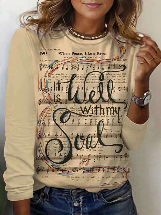 Casual Crew Neck Music T-Shirt