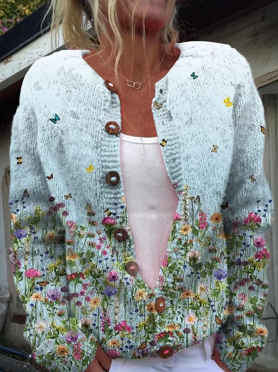 Loose Casual Crew Neck Cardigan